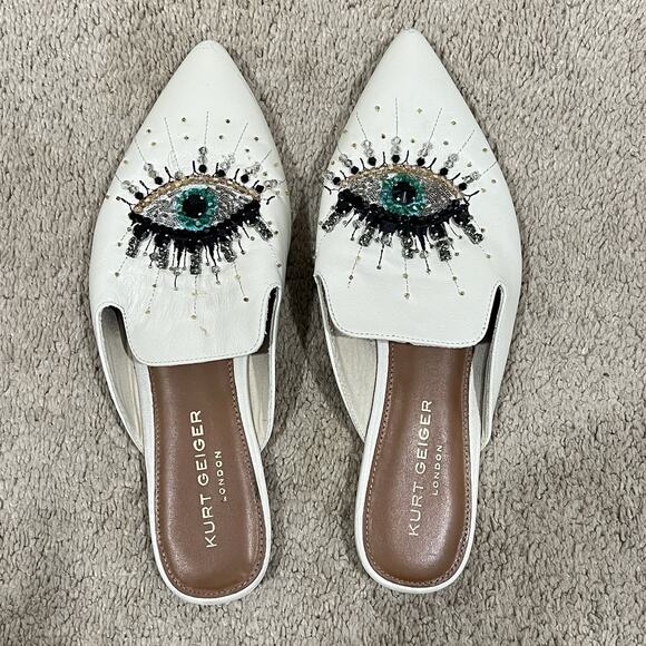 Kurt Geiger London Embellished Olive Eye Mules Beaded Embroidered Size 41 US 10 - Picture 8 of 10